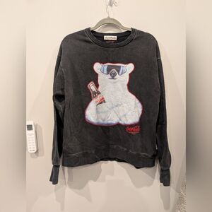 The Laundry Room Coca Cola Polar Bear Sweatshirt Faded Black Jumper Retro Small